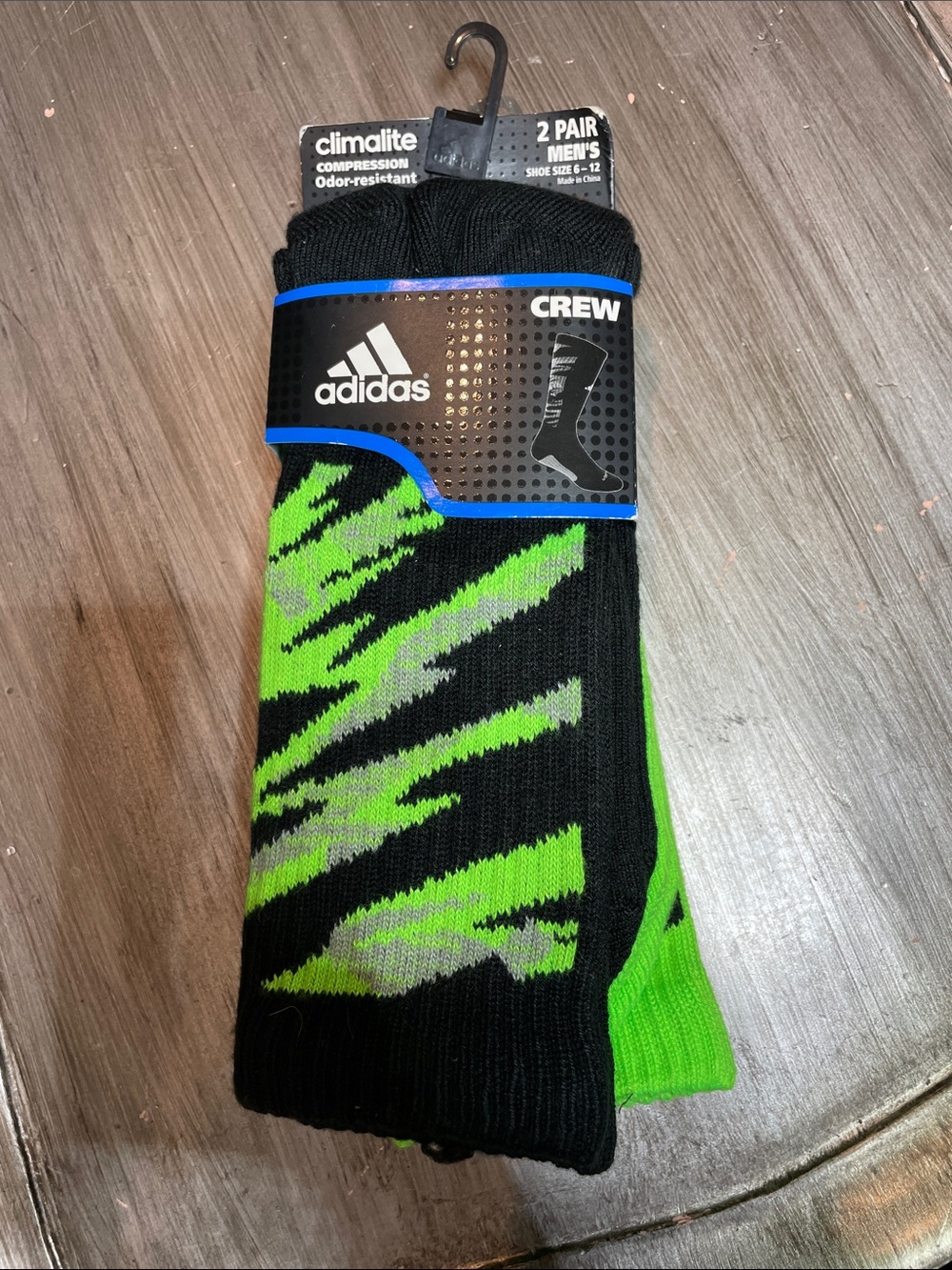 adidas Men’s Athletic Crew Socks - Black, Neon Green & Gray